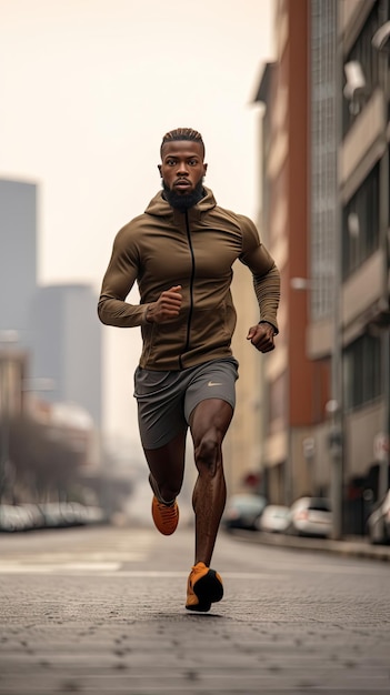 Afrikaner läuft in der Stadt, männlicher Läufer
