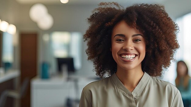 afrikanisch-amerikanische frau lächelt in der nähe des arztes fröhliche gesundheitliche medizinische generative ai