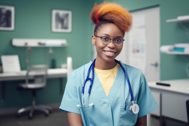 Afrikanisch-amerikanische Krankenschwester in einer Klinik KI