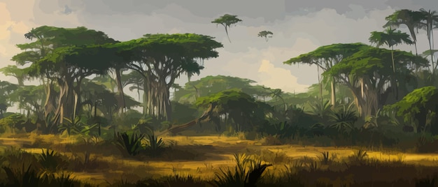Afrikanische Bäume Handgezeichnete Vektorillustration Akazie Natur südliche Bäume Savanne Grußkarte