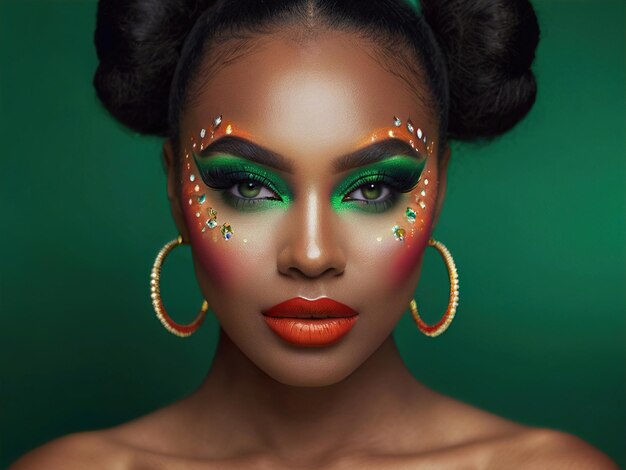 Afrikanische Frau mit Make-up und grünem Hintergrund