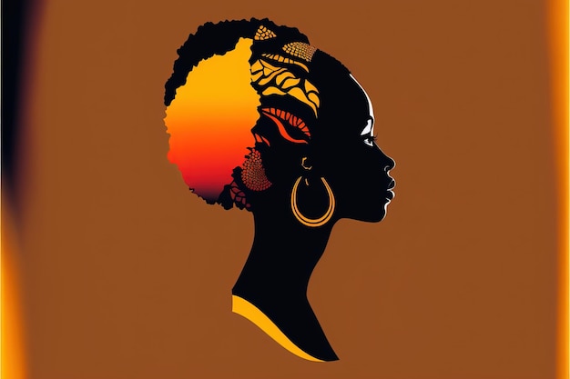 Afrikanische Frauenillustration im Profil, afrikanische Farben, Monat der schwarzen Geschichte. Generative KI