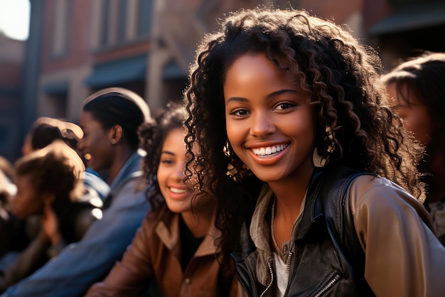 Afrikanische Highschoolschülerin lächelt mit ihren Freunden