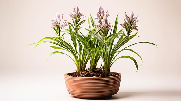 Afrikanische Irispflanze auf einem Topf auf weißem Hintergrund