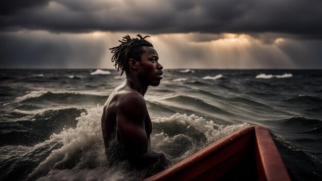 afrikanische Migranten, die in einem gefährlichen Sturm im Mittelmeer verloren gingen und von einer europäischen Zukunft träumten