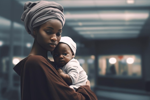 Afrikanische Mutter mit ihrem Baby im Krankenhaus Konzept der inklusiven Medizin