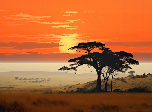Foto afrikanische savanne im abendlicht