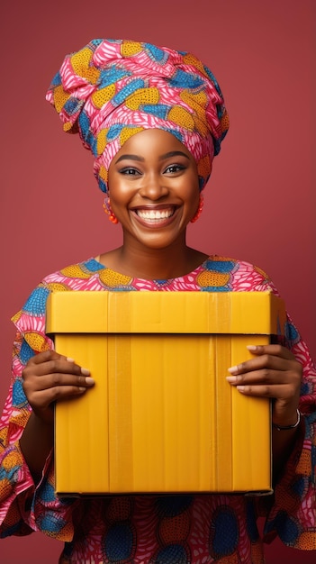 Afrikanische schwarze Frau hält eine Kiste