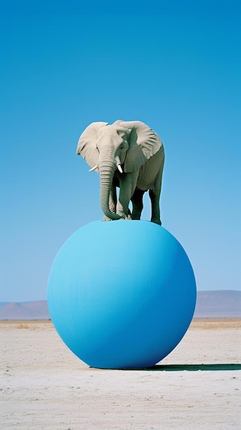 afrikanischer Elefant Loxodonta africana balanciert auf einem blauen Ball