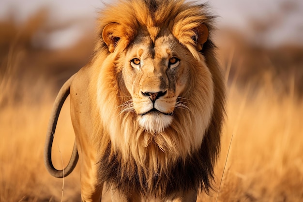 Afrikanischer Löwe in der goldenen Savanne