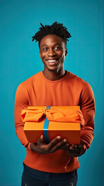 Afrikanischer schwarzer Mann hält eine Kiste