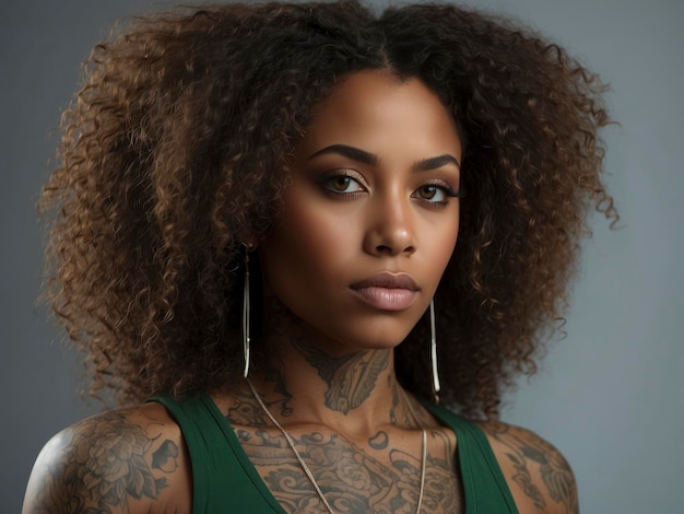 Afro-americano atlético com tatuagens e um top verde escuro