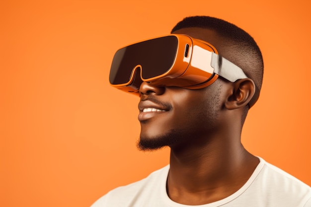 Afro-americano homem cara estudante computador tecnologia masculino vr fone de ouvido óculos de realidade virtual