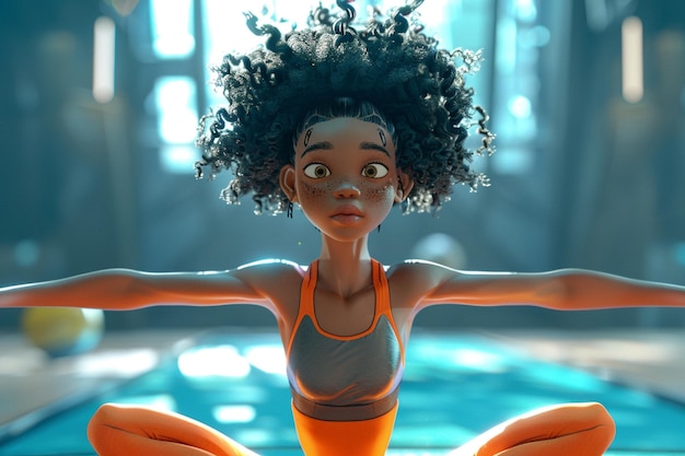 Foto afro-cartoonfigur, die gymnastik macht