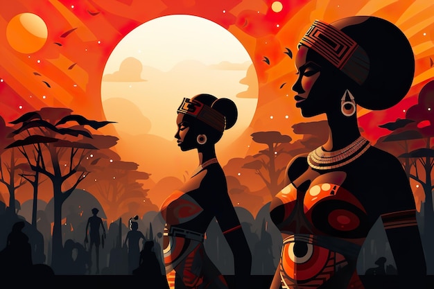Afro celebração plana ilustração generativa ai