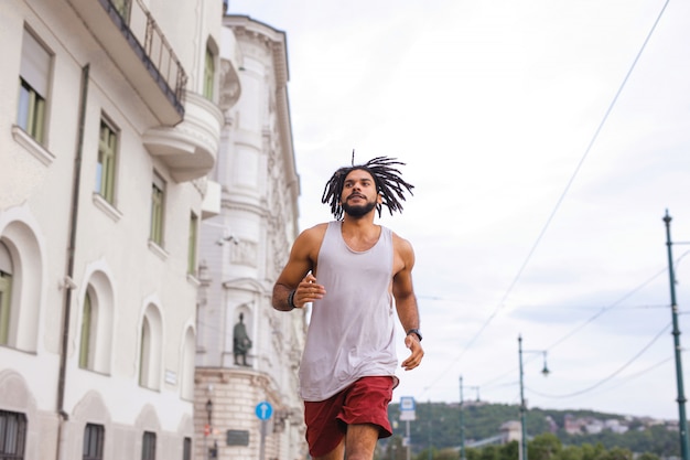 Afro guy jogging