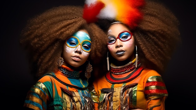 Afro-Kinder-Modell in königlich authentischem Kostüm Kleid volles Make-up und farbenfrohe lockige Haare