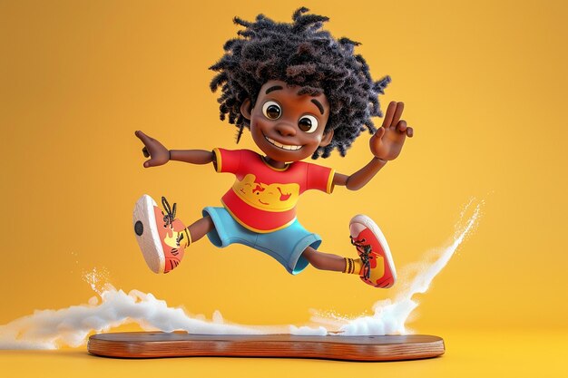 Afro personagem de desenho animado indo para o breakdancing um