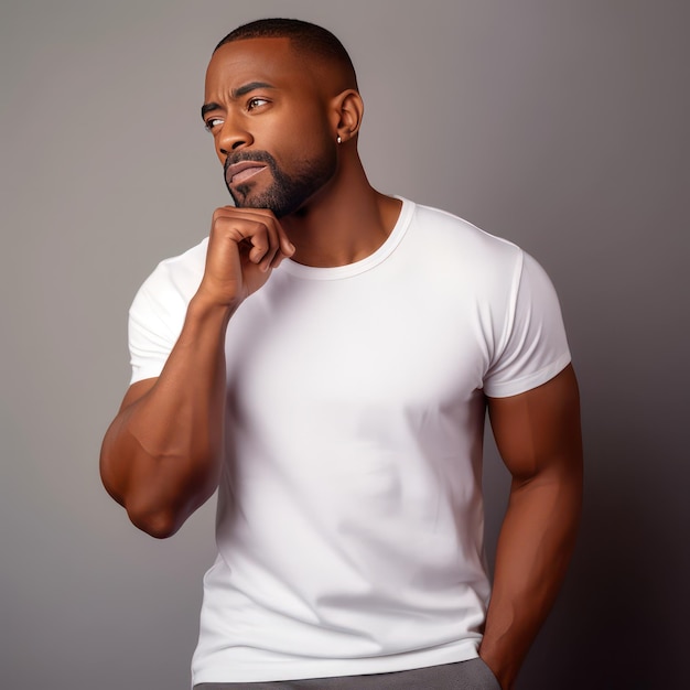 un afroamericano un hombre muy guapo que está coqueteando y posando con una mano en la barbilla