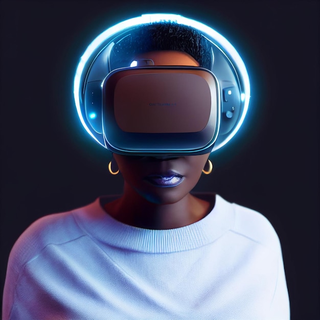 Afroamerikanerin mit Virtual-Reality-VR-Headset