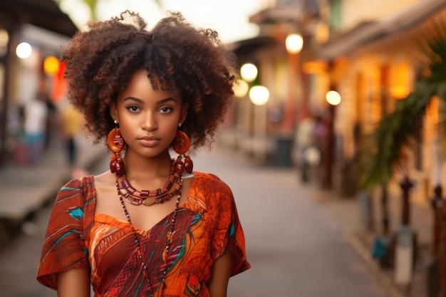 Afroamerikanische Frau in der Stadt Schönes Brasilien Vereinigten Staaten Kopieren Raum Freier Raum