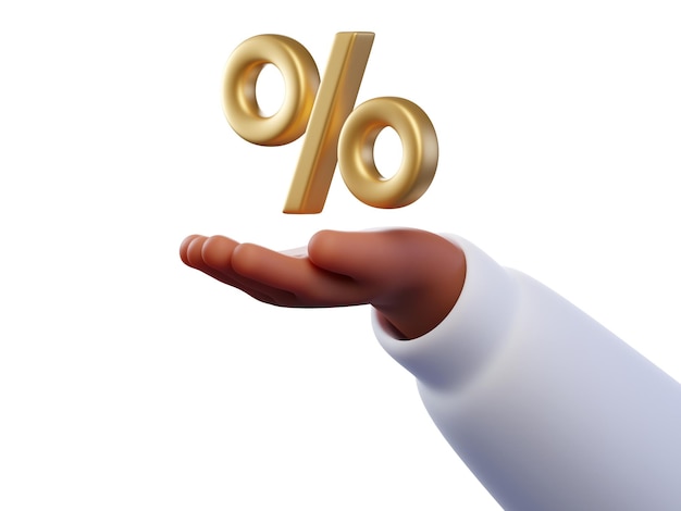 Afroamerikanische Hand, die Gold in der Hand hält (3d) Prozent-Symbol Geschäftsfinanzierung Hypothekenzinsen Mehrwertsteuer