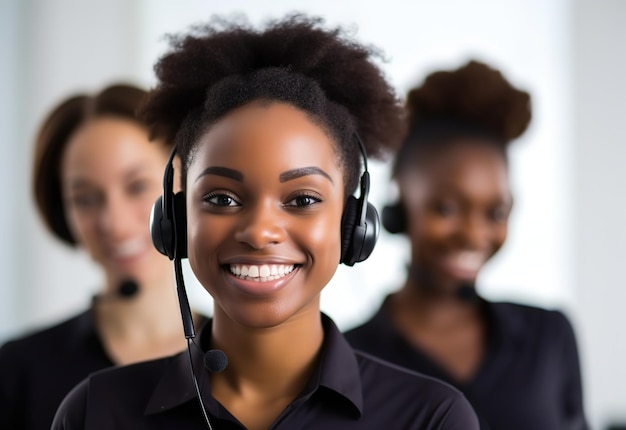 Afroamerikanischer Angestellter, der im Callcenter arbeitet