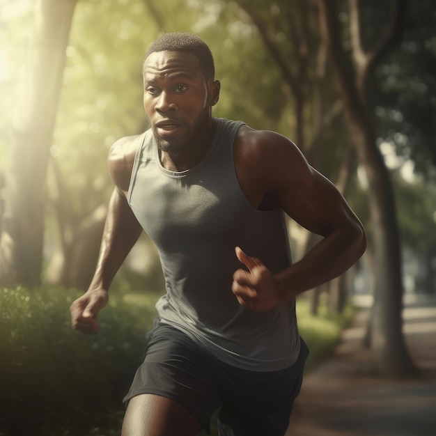 Afroamerikanischer männlicher Sportler, der im Freien läuft, generative KI