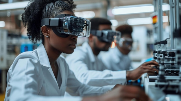 Afroamerikanischer Wissenschaftler benutzt ein Virtual-Reality-Headset im Labor