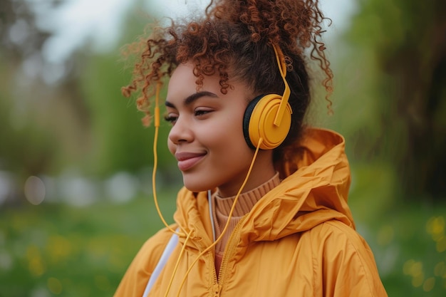 Afroamerikanisches Mädchen, das Musik hört Generative Ai