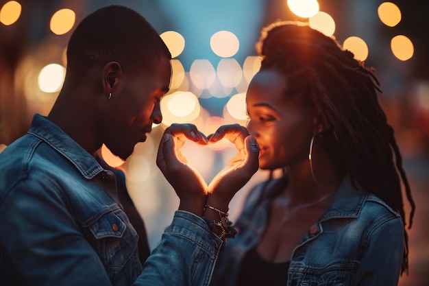 Afroamerikanisches Paar macht am Valentinstag eine Herzform