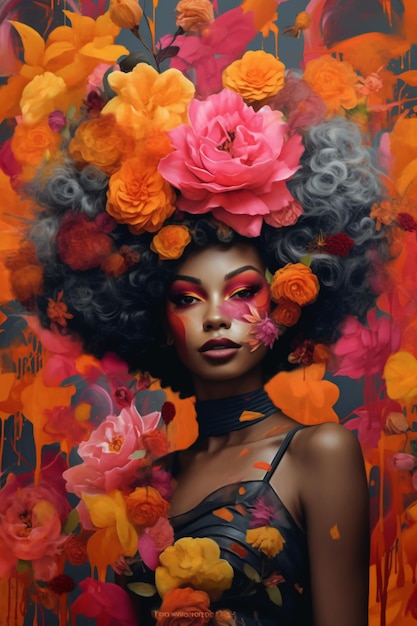 AfroFuturistic Barbiecore Floral Beleza de Verão em um Mundo Futurista