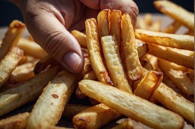 Agarrando um punhado de batatas fritas