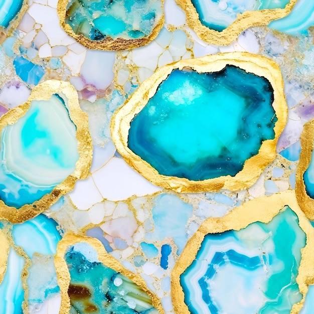 Agata cristal geoda piedra preciosa agua ópalo gráficos elegante fondo azul y dorado