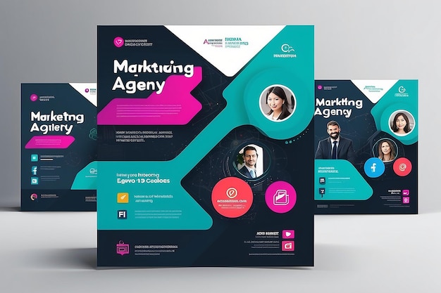 Agência de marketing digital, mídia social corporativa, banner, web banner, modelo de flyer quadrado.