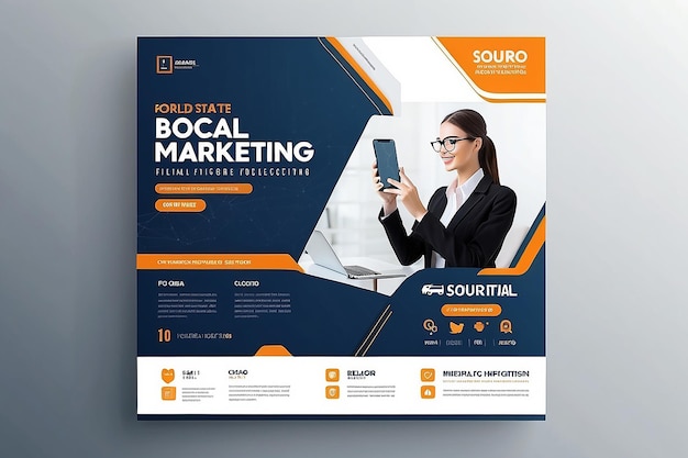 Agência de marketing digital, mídia social corporativa, banner, web banner, modelo de flyer quadrado.