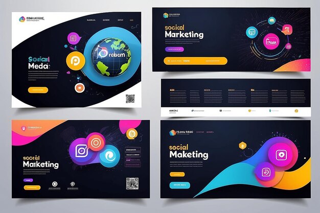 Foto agência de marketing digital mídia social página de coberta template design negócio profissional conceito de publicidade
