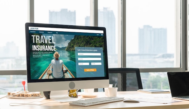 Agência de seguros de viagem em linha que oferece viagens sem preocupações aos viajantes confortavelmente