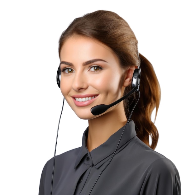 Agente del centro de llamadas femenina con auriculares aislados sobre fondo blanco Empleado de soporte técnico en el trabajo