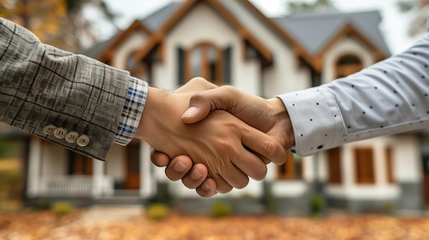 Agente imobiliário apertando a mão de um cliente depois de assinar o contrato de compra de uma casa