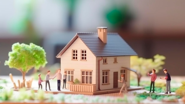 Agente imobiliário ou agente imobiliário assinando contrato de hipoteca para uma nova casa com um casal de jovens clientes felizes AI gerativa