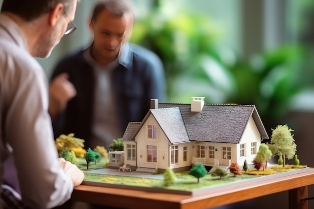 Agente imobiliário que assina o contrato de hipoteca para a casa com os clientes Empréstimo imobiliário e compra de propriedade própria
