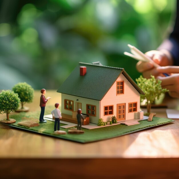 Agente inmobiliario que firma un acuerdo de hipoteca para una vivienda con clientes Préstamo hipotecario y compra de propiedad IA generativa