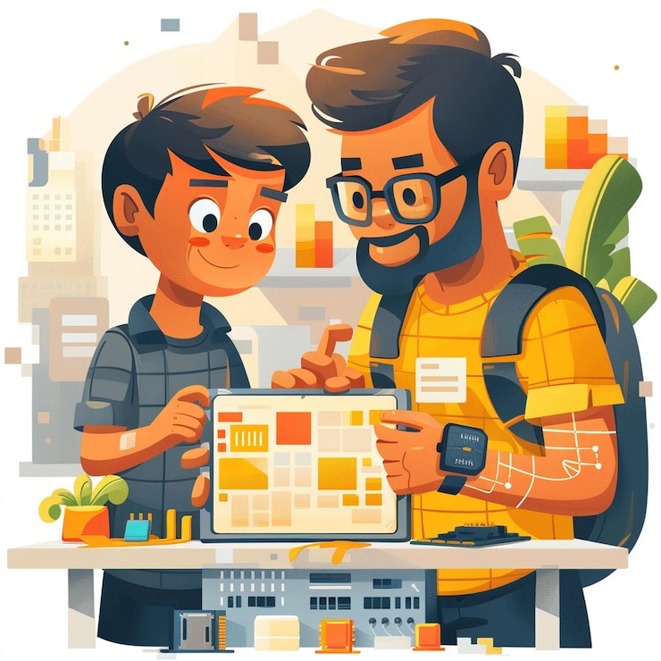Foto agente de soporte técnico y comercializador digital en un dibujo vectorial