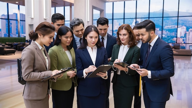 Agentes inmobiliarios examinando el edificio