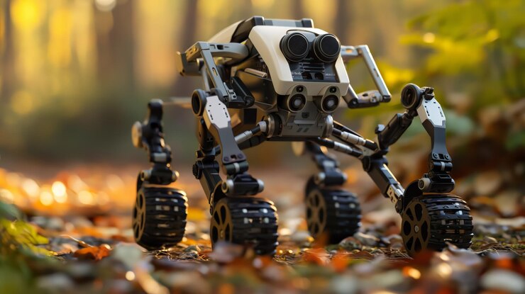 Foto un ágil robot de exploración bípedo con cámara adaptativa en un bosque