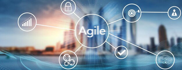 Agile und Symbole auf einem virtuellen Bildschirm