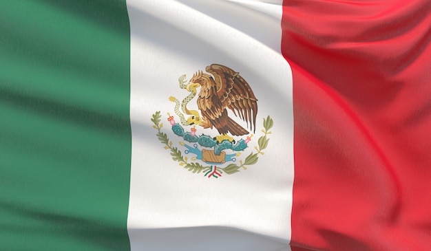 Foto agitando a bandeira nacional do méxico. renderização 3d em close-up altamente detalhada.