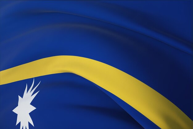 Agitando bandeiras do mundo - bandeira de Nauru. Vista do close up, ilustração 3D.