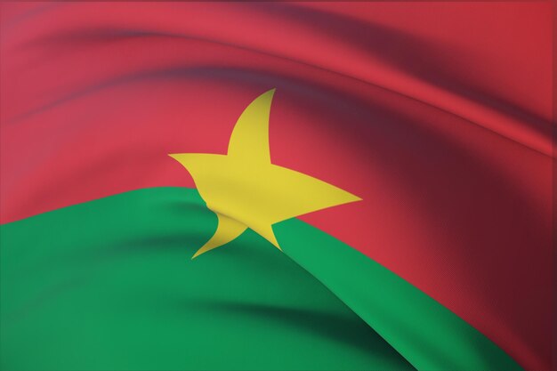 Agitando bandeiras do mundo - bandeira do Burkina Faso. Vista do close up, ilustração 3D.